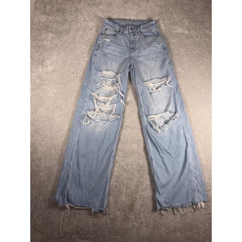 american eagle curvy super high rise baggy wide leg 2 Reg Distressed